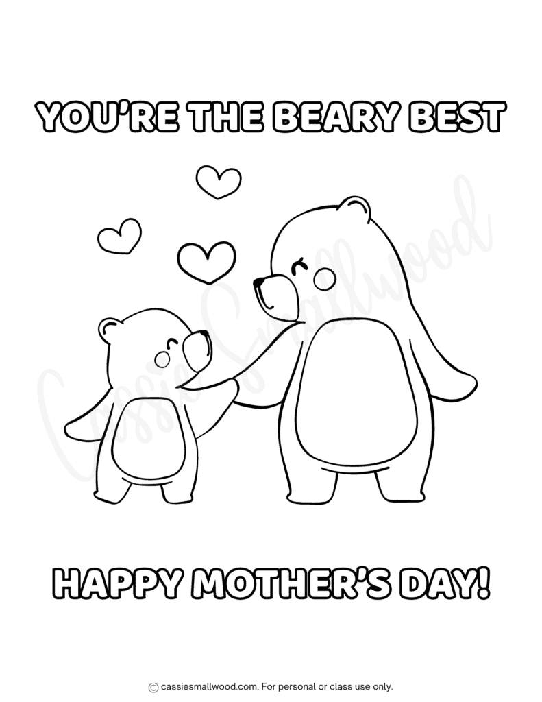 simple Mother's Day coloring page for kids free printable pdf, easy preschool Happy Mother's Day coloring sheet