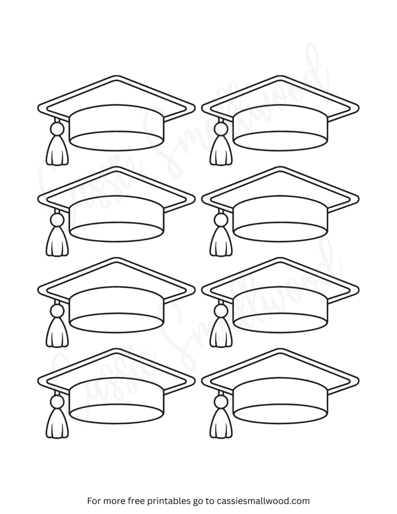 small graduation cap stencil free printable pdf, little graduation cap outlines, small graduation cap templates black and white cutouts kindergarten and preschool