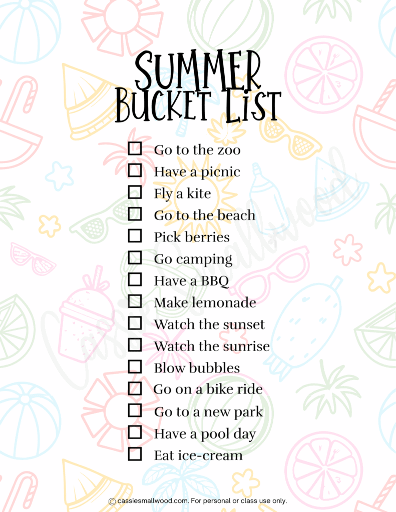 Cute summer bucket list checklist for kids free printable pdf, aesthetic summer bucket list template, kindergarten summer bucket list free printable, family summer bucket list goal sheet