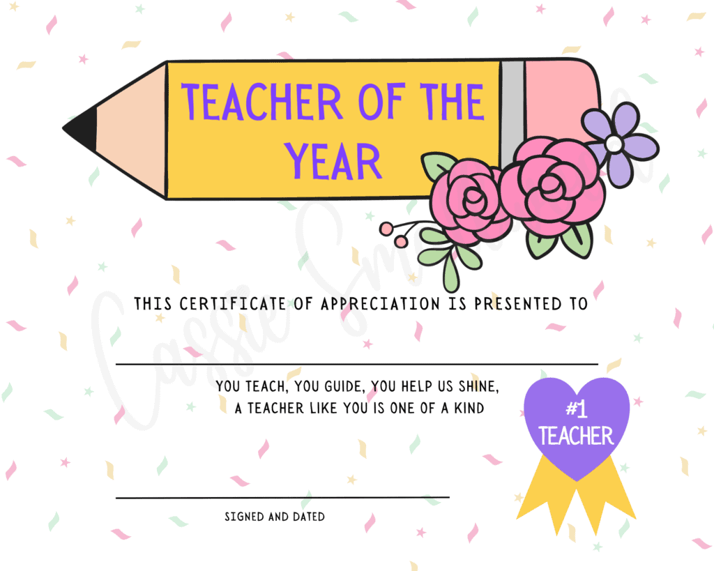 Teacher appreciation certificate template free printable pdf, School teacher award for teachers day, Teacher appreciation week certificate, teacher of the year award certificate, best teacher award certificate free download