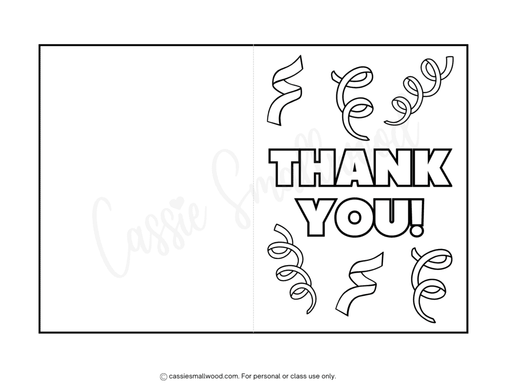thank you card from kids to color free printable pdf, cute birthday party thank you greeting card coloring page for kids, simple thank you card coloring sheet