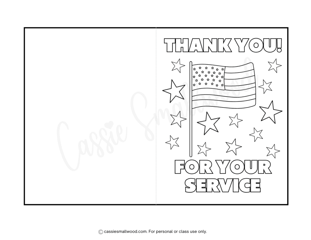 Veteran's Day thank you card coloring page for kids free printable pdf, military thank you card to color, thank you for your service card to color
