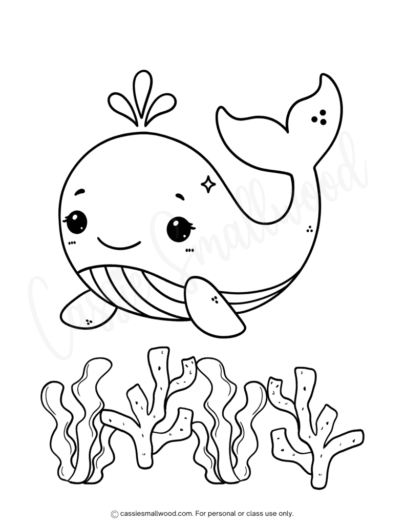 cute whale coloring page easy free printable pdf, kawaii under the sea coloring page, ocean animal coloring sheets preschool toddler kindergarten
