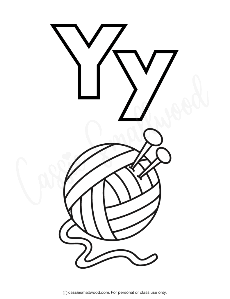 lowercase and uppercase alphabet letters coloring pages for kids, letter y coloring page easy, yarn coloring sheet preschool