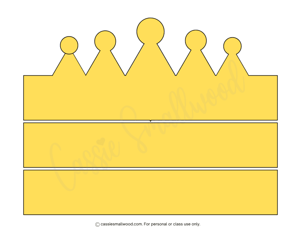 Yellow queen crown pattern free printable pdf, children's wearable crown template gold, large crown template for crafts, colored princess crown headband paper craft template
