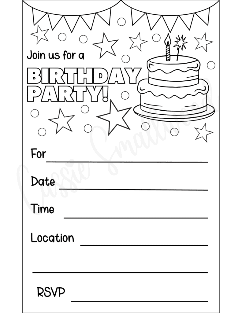 black and white birthday invitations to color free printable pdf, birthday party invitations coloring page for kids, cute birthday invites for kids free download templates blank