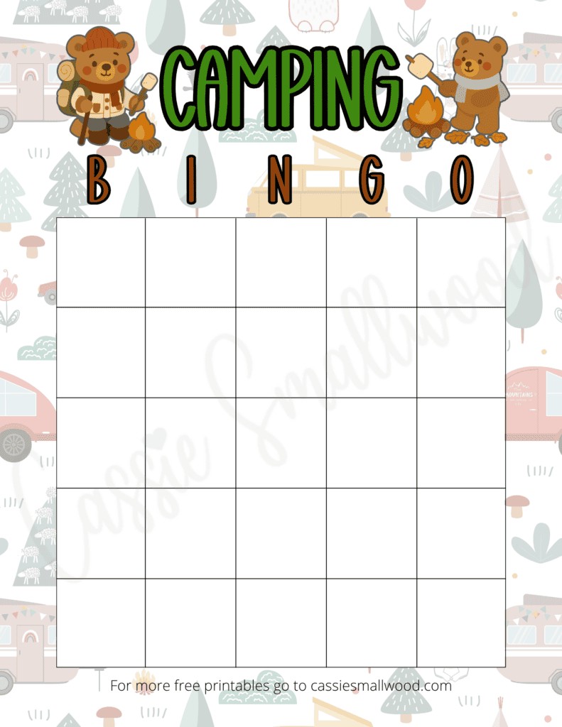 free printable camping bingo blank template pdf, empty bingo card template, blank bingo sheet template, summer camp activities for kids