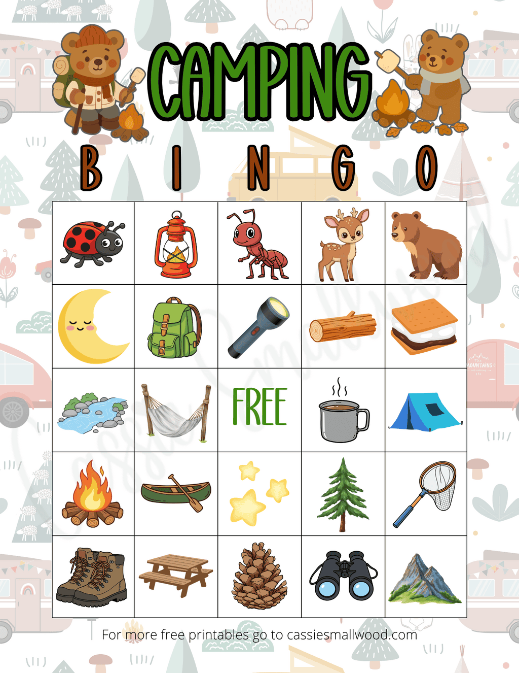 Camping Bingo FREE Printable (Fun Game for Kids at the Campsite ...