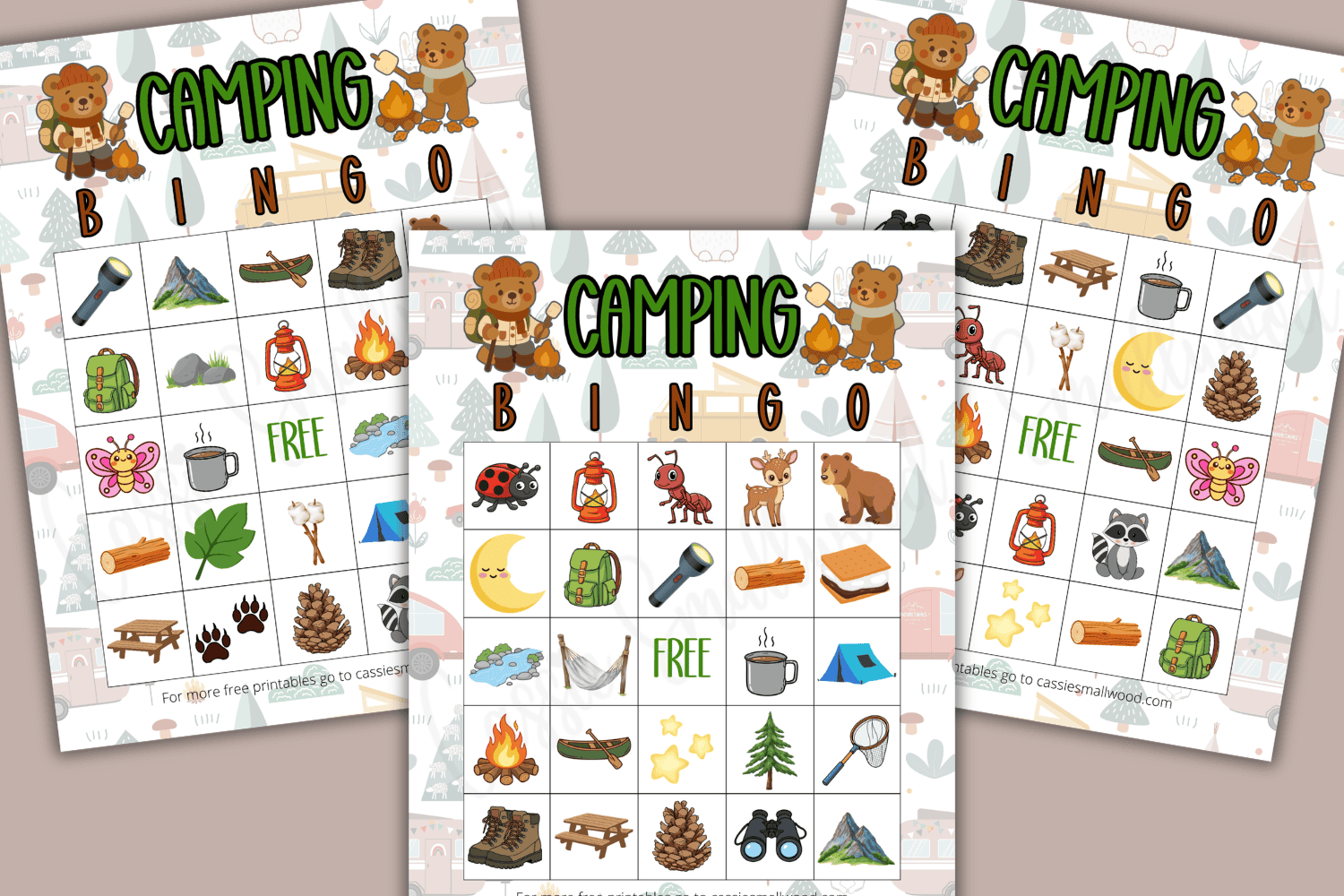 free printable camping bingo summer camp game for kids, fun summer camp activities for kids, fun camping game free printable pdf, camping bingo cards free printables
