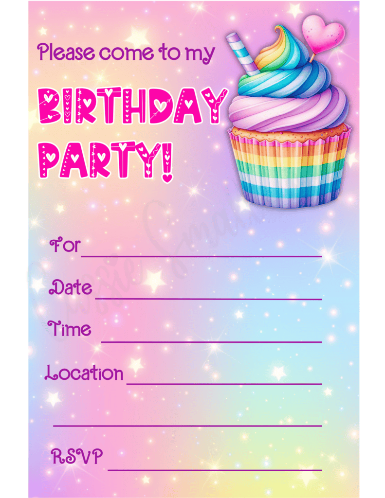 cute cupcake birthday invitation for girls free printable pdf, cupcake decorating birthday party invitation for kids, downloadable girl birthday party invite blank template