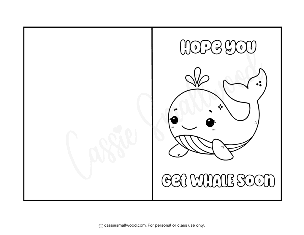 easy whale get well card coloring page free printable pdf, preschool get well coloring pages, cute feel better soon coloring sheets for kids