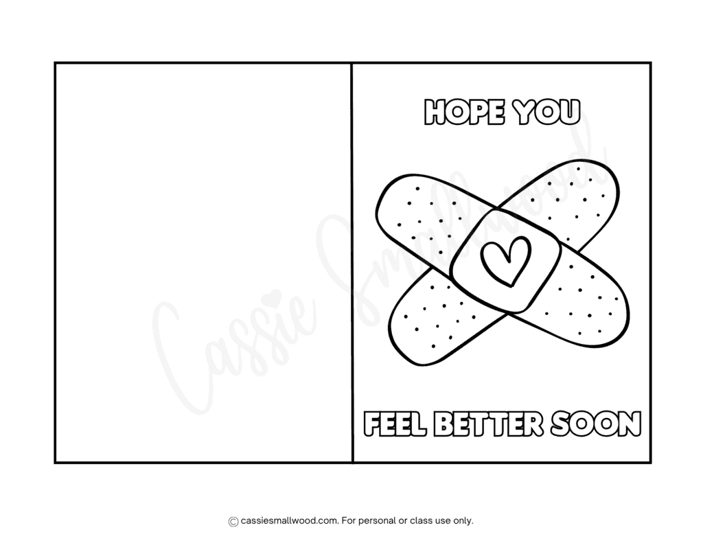 Cute feel better soon card to color free printable pdf, cute get well soon coloring card, free printable get well cards for kids coloring pages