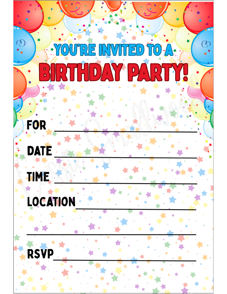 free printable birthday invitation pdf, cute birthday party invitation template downloadable, girl or boy birthday party invite blank