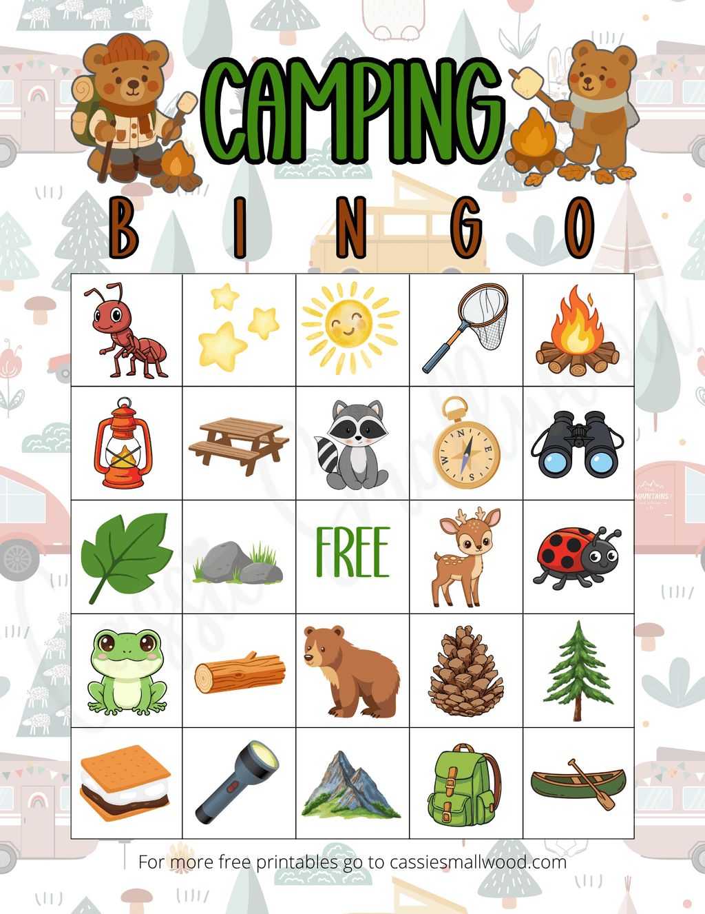 Camping Bingo FREE Printable (Fun Game for Kids at the Campsite ...