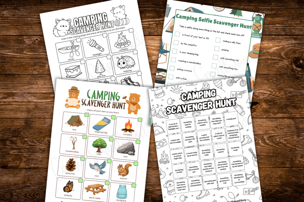 fun camping scavenger hunt templates free printable pdf, outdoor campground scavenger hunt list for kids free printable, summer camping trip treasure hunts for kids, fun camping activities for kids