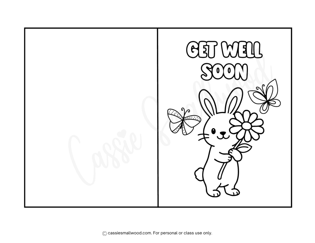 cute bunny get well soon card coloring printable pdf free, cute get well coloring pages for kids, feel better soon coloring sheets, get well card to color free printable pdf
