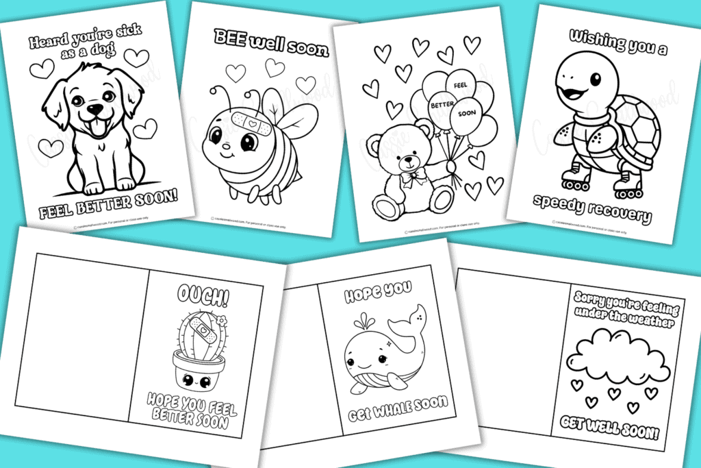 free printable cute get well soon coloring pages for kids pdf, free printable get well cards to color, feel better soon coloring pages, speedy recovery coloring pages hospital