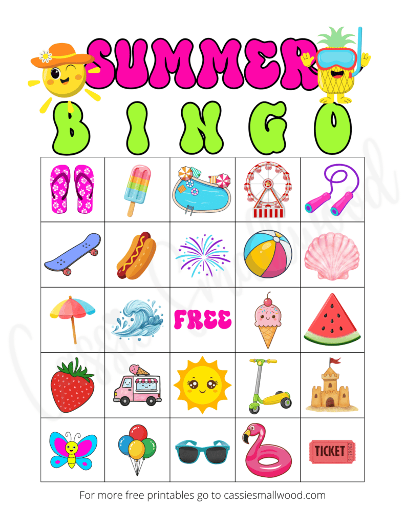 kindergarten summer bingo game free printable pdf, summer ice breaker for kids, easy bingo summer activity boredom buster