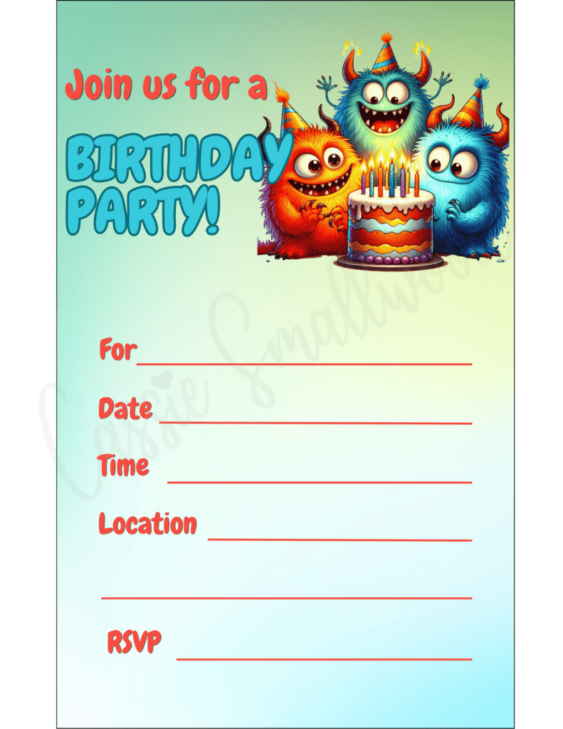 cute monster birthday invitation for kids free printable pdf, boy birthday party invitations free downloadable template, cute birthday invites to print for free