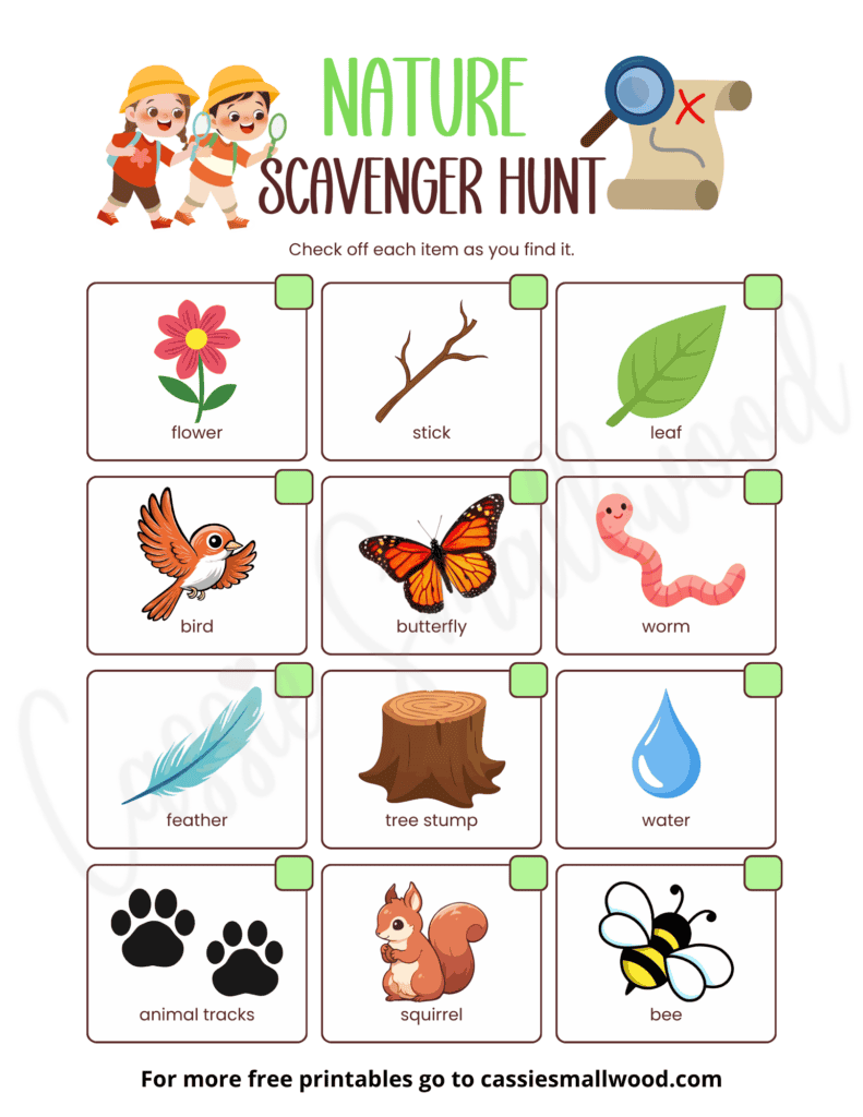 Nature scavenger hunt preschool and kindergarten kids free printable pdf, outdoor nature scavenger hunt simple, toddler nature scavenger hunt easy, printable summer nature scavenger hunt outdoor activity for kids, nature treasure hunt list for kids