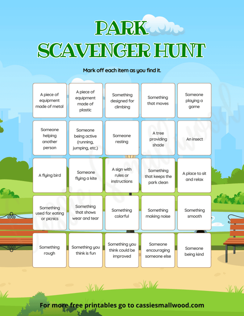 free printable park scavenger hunt for older kids pdf, printable summer nature scavenger hunt for kids, 5 senses playground scavenger hunt, texture nature scavenger hunt at the park