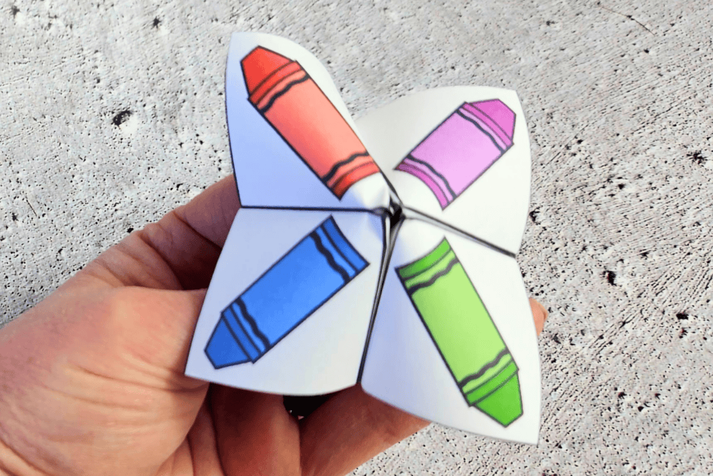 free printable preschool cootie catcher pdf, colors and numbers cootie catcher for kids, kindergarten paper fortune teller free printable pdf
