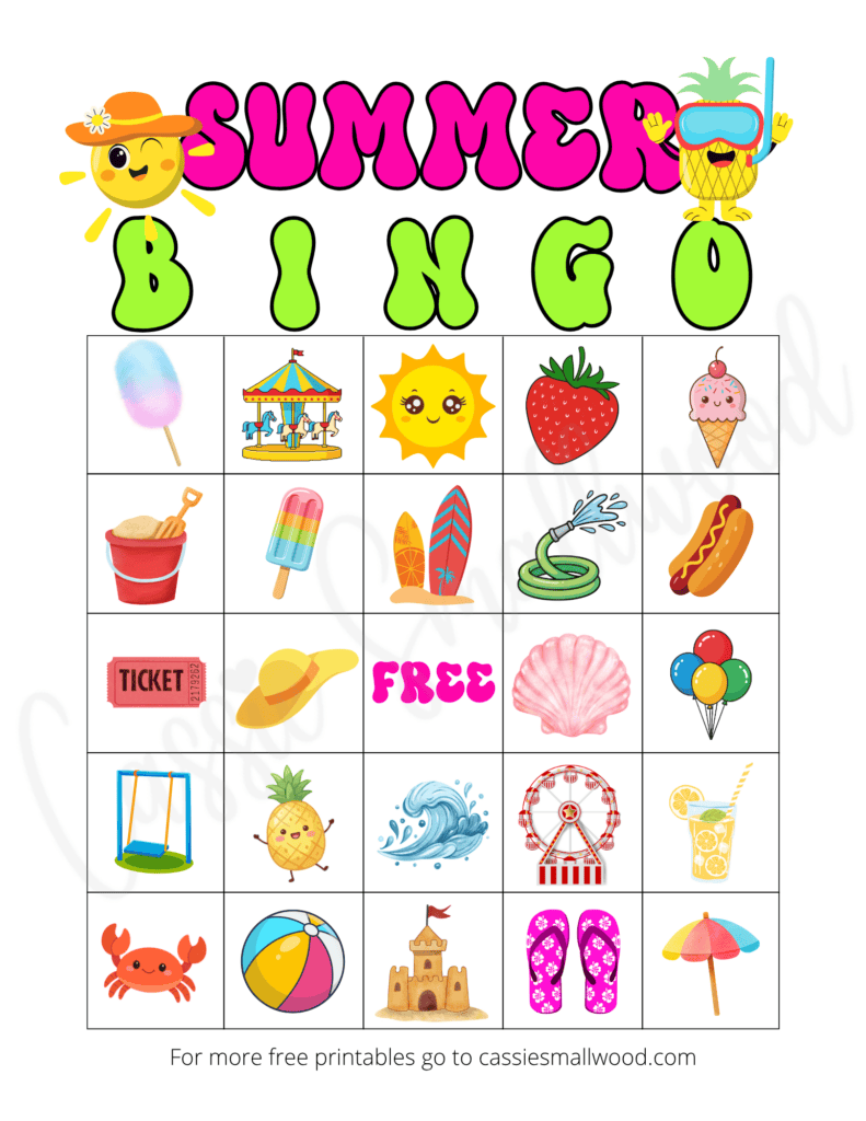 free printable summer bingo game for preschool pdf, easy summer bingo cards for kids, kindergarten summer bingo boards