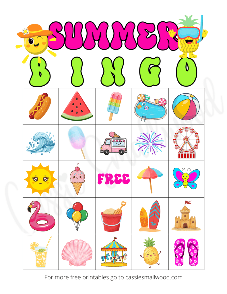 free printable summer bingo last minute kids activity pdf, fun bingo summer party game for kids
