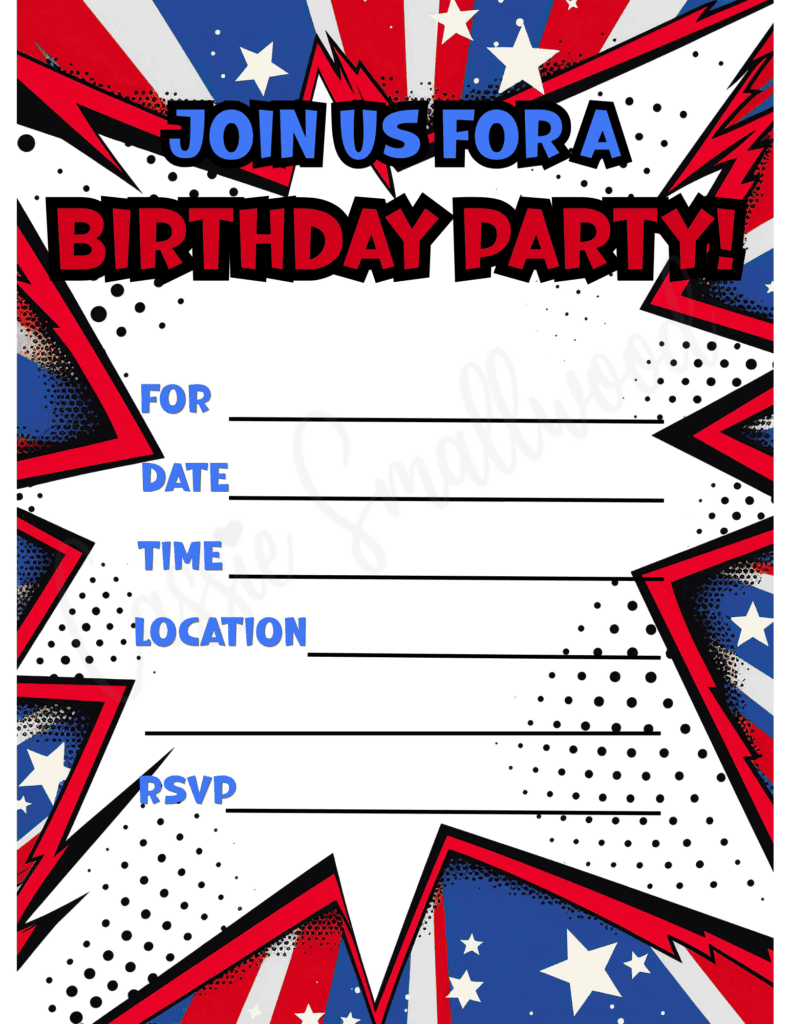 Free printable superhero birthday party invitation pdf, marvel birthday invitations, captain america birthday invitations, spiderman birthday invitations, boy birthday party invite free printable pdf, superman birthday party invitations, dc comics birthday invite