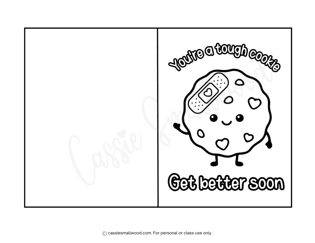 tough cookie get better soon coloring card free printable pdf, cute get well soon card to color, get well soon coloring pages for kids free printable pdf