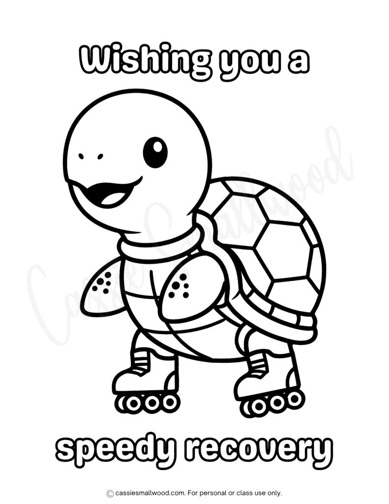 cute turtle speedy recovery coloring page free printable pdf, cute get well soon coloring sheet for kids, surgery feel better soon coloring page, hospital get well soon coloring page