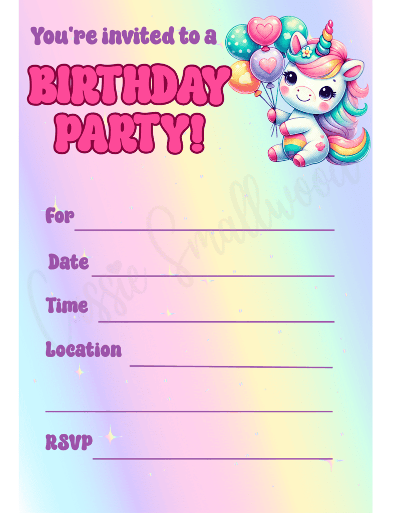 free printable unicorn birthday invitation pdf, girl birthday party invitation free printable, unicorn birthday invitation template downloadable, blank birthday party invite for kids free printable kawaii