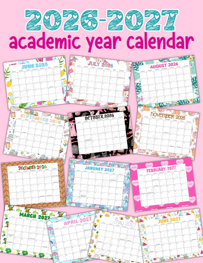 2026-2027 academic year calendar free printable pdf, elementary school teacher school year calendar 2026 2027, cute monthly wall calendar 2026 and 2027 school year
