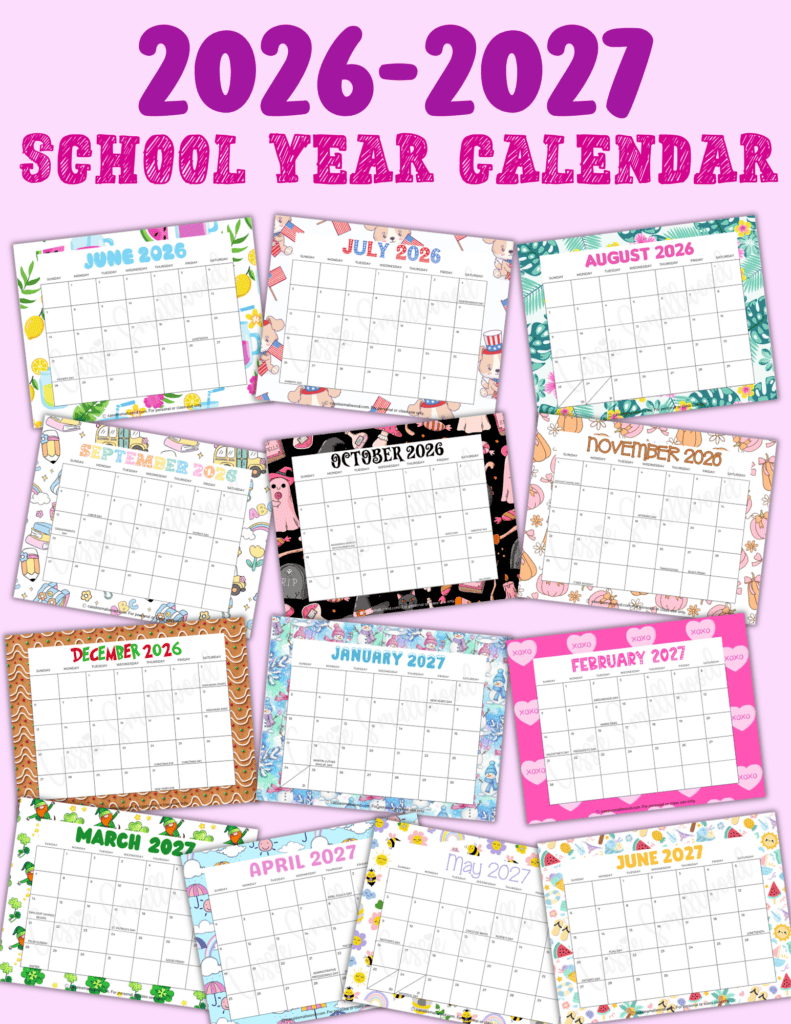 free printable 2026-2027 school year calendar pdf, 2026 2027 academic calendar, cute teacher wall calendar for classroom 2026/2027