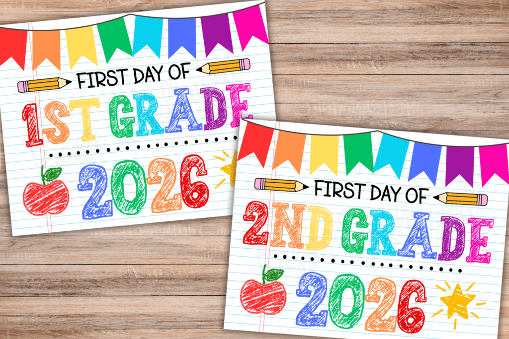 cute free printable 2026 first day of school signs pdf, 2026-2027 1st day of school signs for back to school photos, first day of first grade signs, first day of 2nd grade signs, 1st day of 3rd grade signs, first day of 4th grade signs, first day of 5th grade signs, first day of 6th grade signs free download