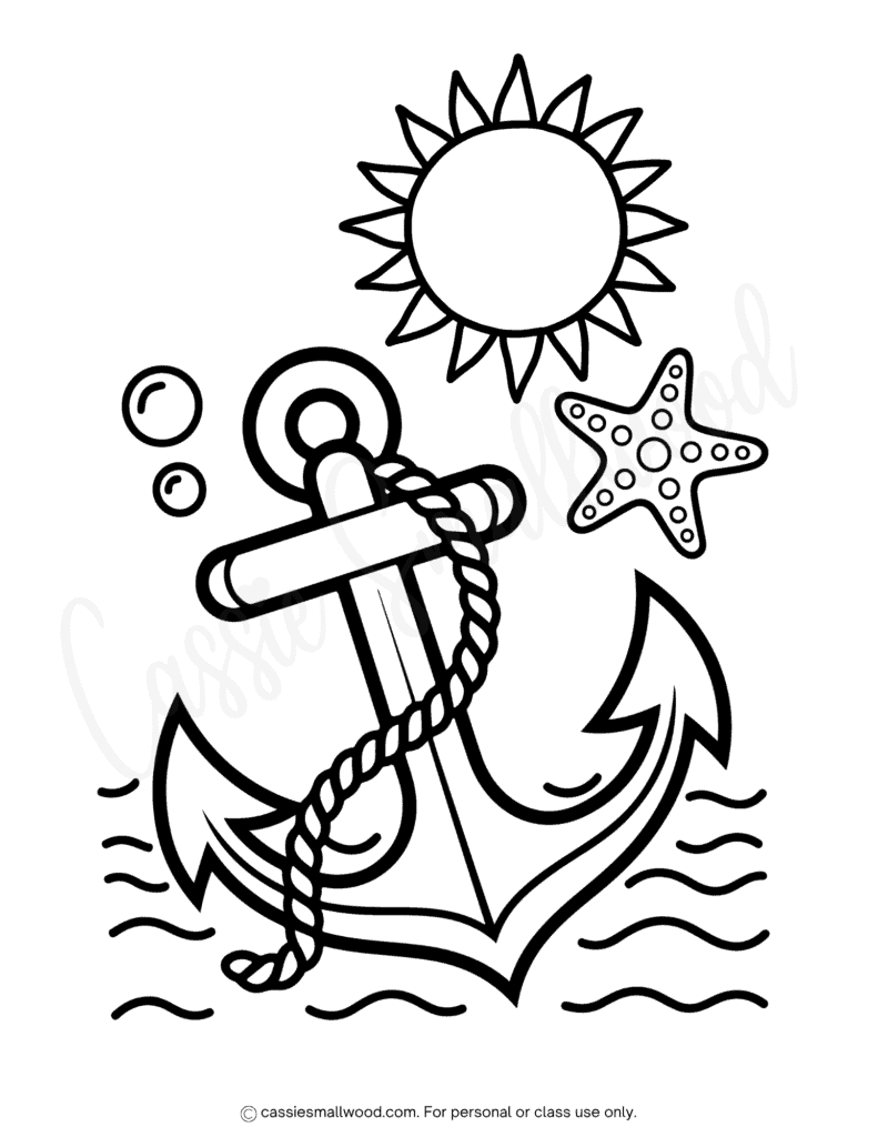 anchor coloring page free printable pdf, summer coloring pages for kids free printable pdf, nautical coloring pages, ocean coloring pages