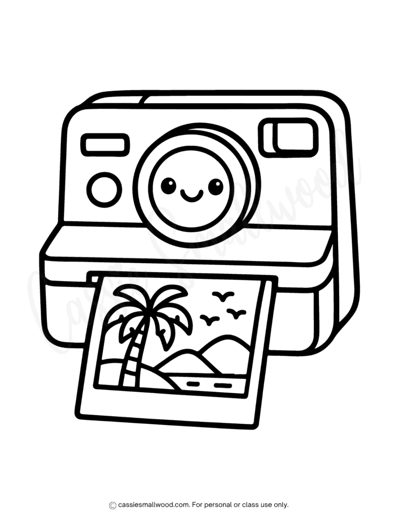camera coloring page for kids easy free printable pdf, summer coloring page for kids, taking pictures coloring page