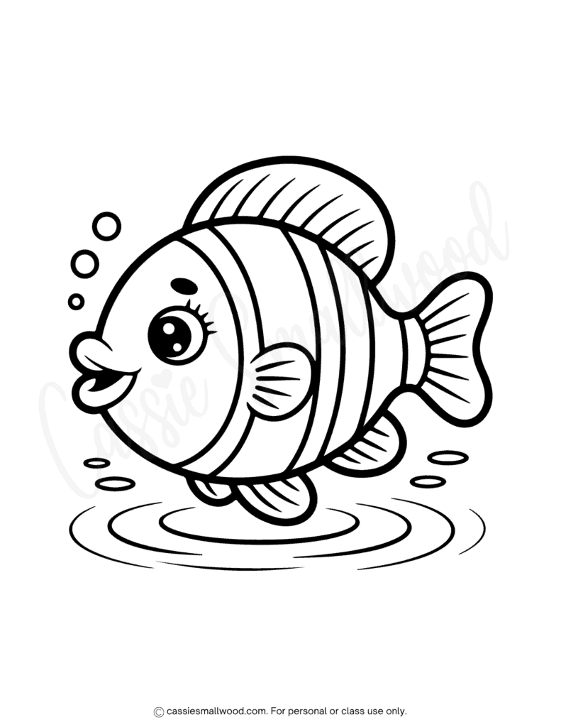 cute fish coloring page free printable pdf, summer coloring page for kids, easy fish coloring sheet, simple fish coloring page, summer coloring sheet preschool kindergarten