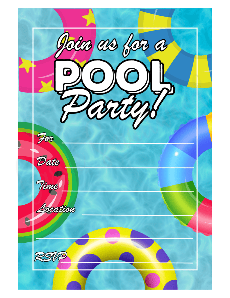 free printable summer pool party invitation pdf, adult pool party invitation template, kids pool party invite, kids swimming party invitation