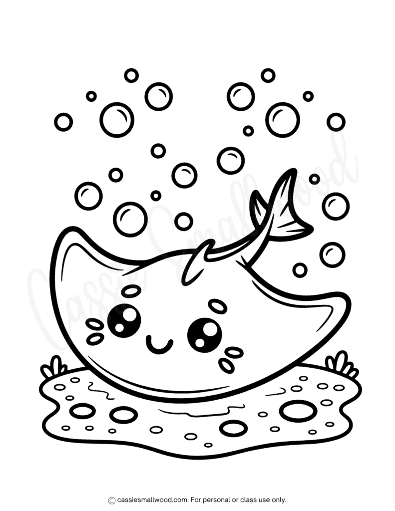 kawaii stingray coloring page free printable pdf, summer coloring pages free printable, ocean animals coloring sheets, sea creatures coloring page