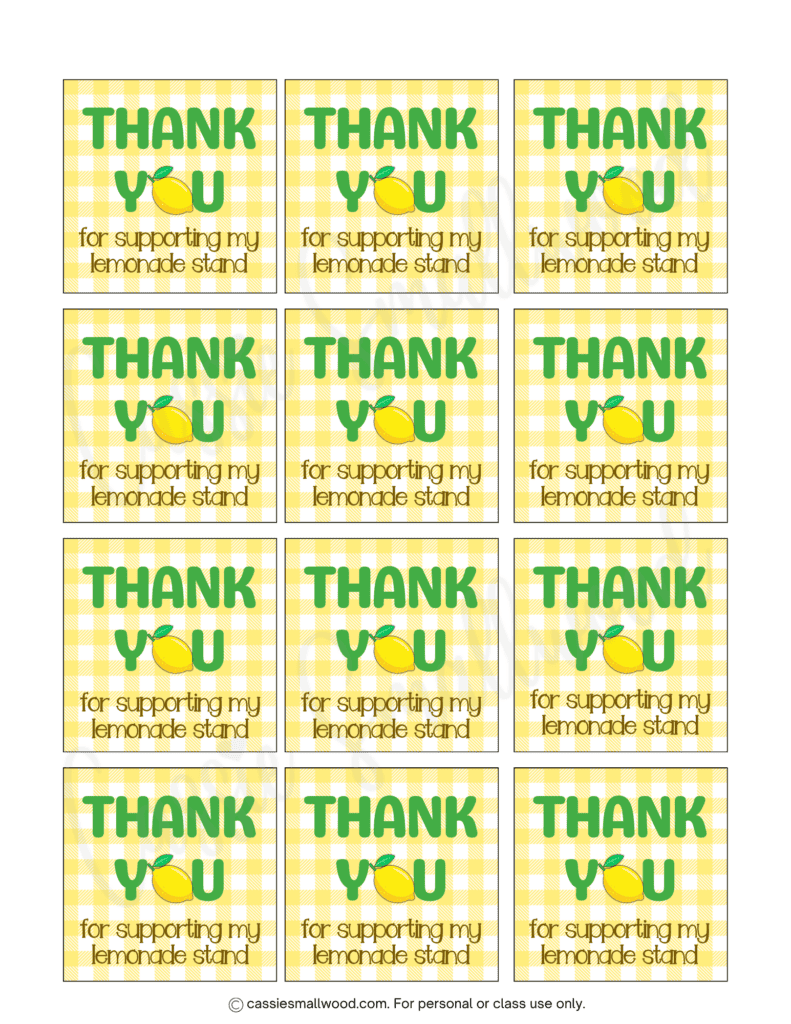 free printable lemonade stand thank you cards pdf, kids lemonade stand printables, selling lemonade thank you cards