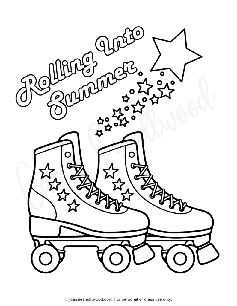 cute roller skating summer coloring page free printable pdf, summer coloring sheets for kids, roller skate coloring page cute easy
