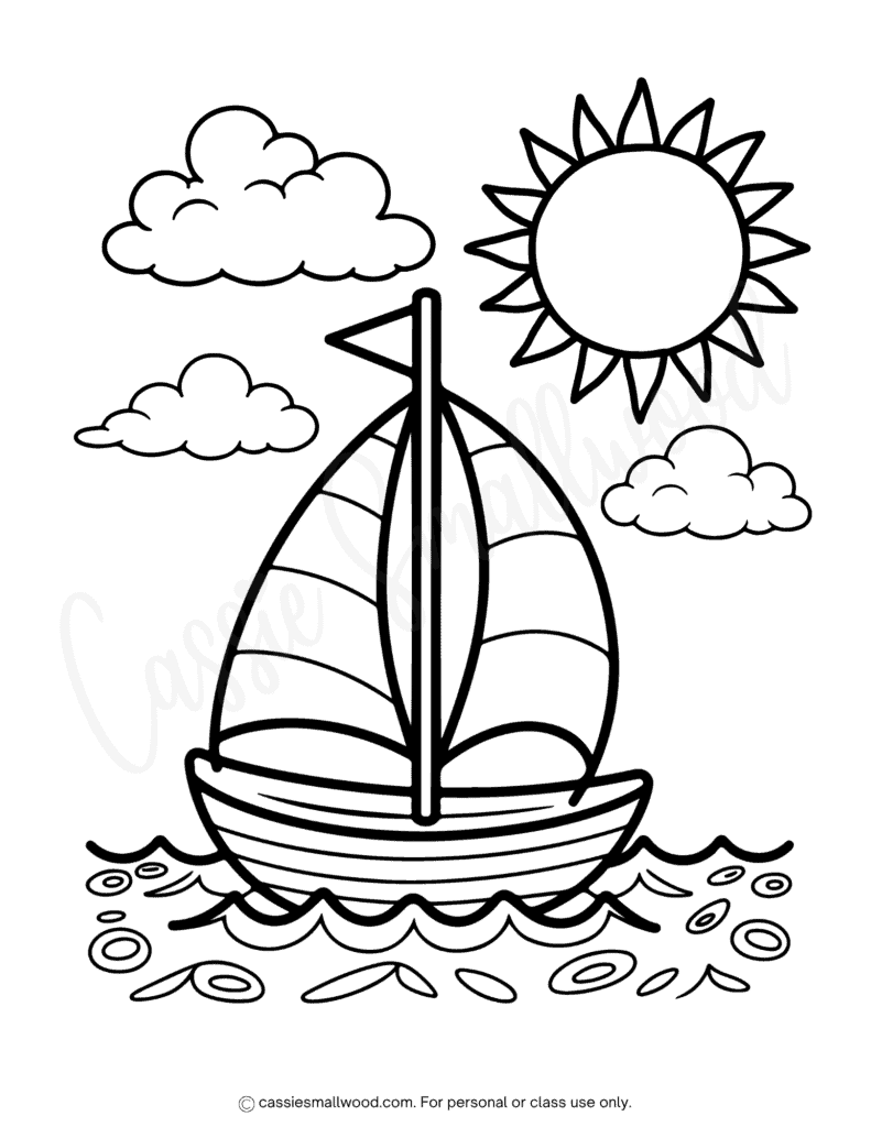 sailboat summer coloring page free printable pdf, sailboat coloring page for kids easy, preschool summer coloring sheets, kindergarten sailboat coloring sheet