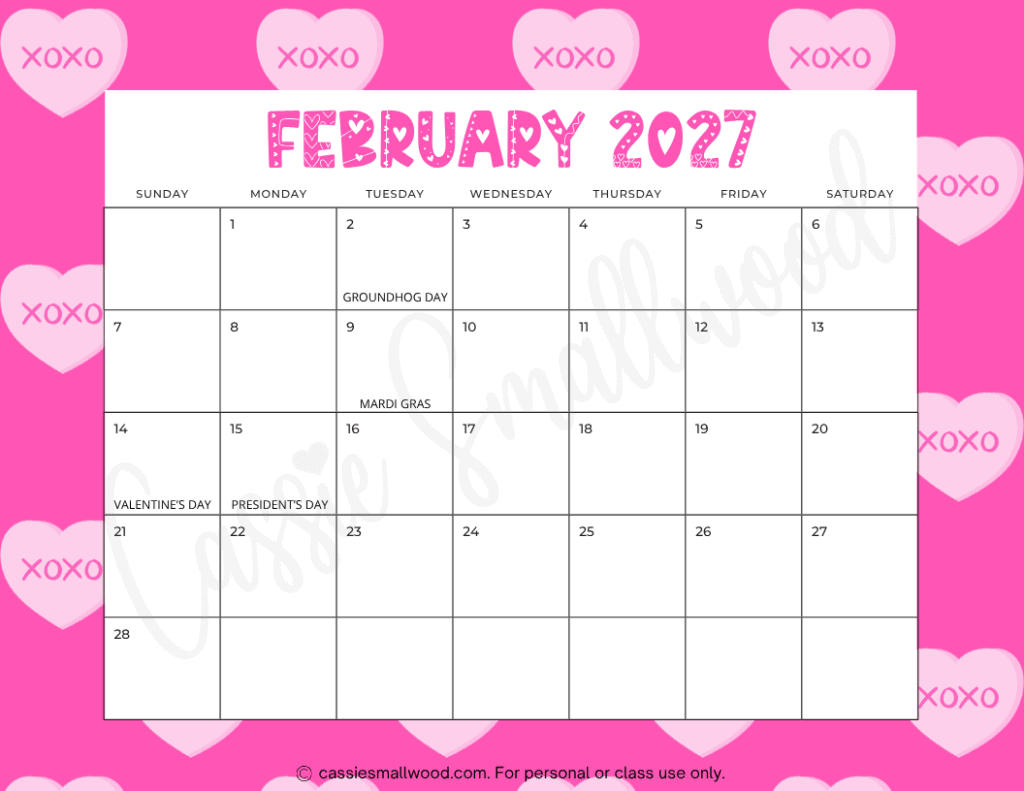 2026 2027 academic calendar free printable pdf, cute teacher calendar for classroom 2026-2027 school year calendar student, 2027 monthly calendar, February 2027 calendar free printable pdf
