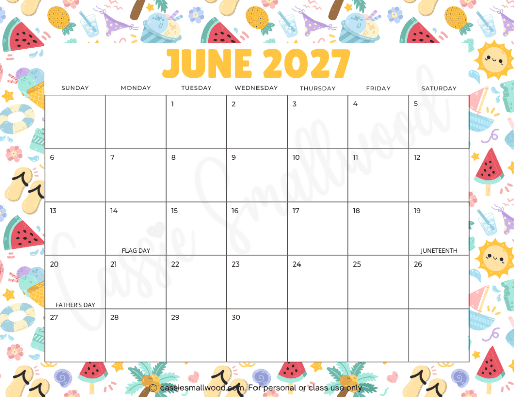 2026 2027 Academic school year monthly calendar for elementary school teachers free printable pdf, 2026 2027 monthly calendar cute, June 2027 calendar free printable pdf