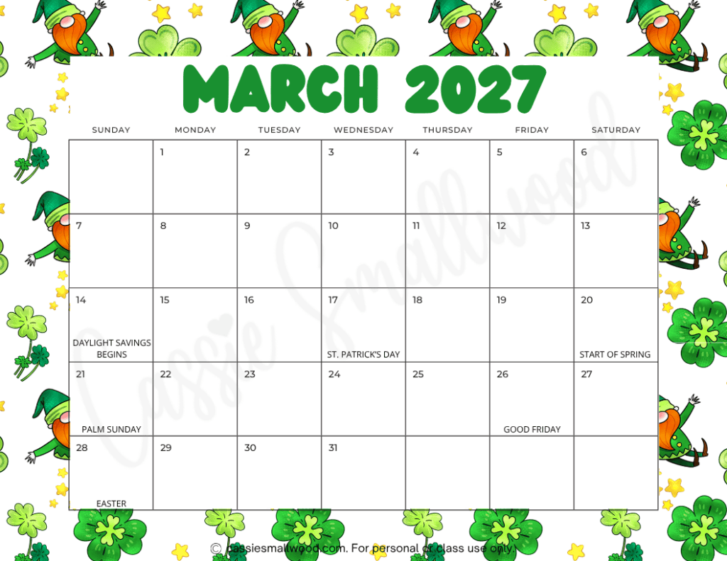 cute free printable school year calendar 2026 2027, academic year monthly calendar 2026/2027 for teachers, March 2027 calendar cute free printable pdf, classroom calendar 2026-2027