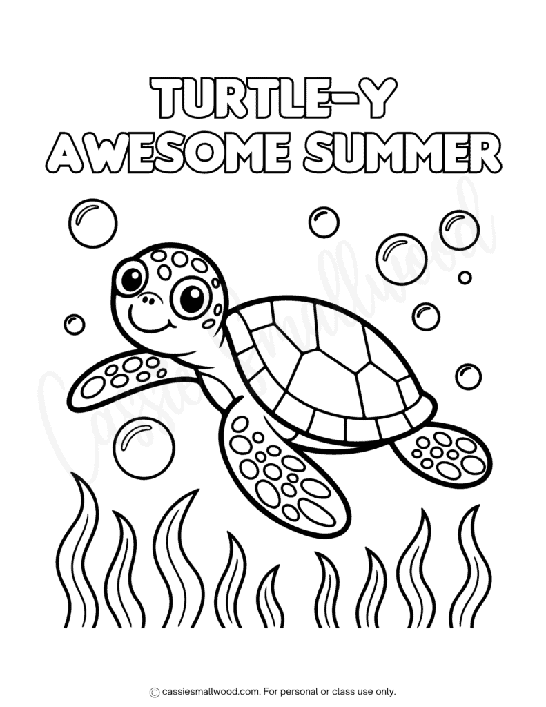 cute sea turtle summer coloring page free printable pdf, under the sea coloring page, ocean coloring sheets for kids, summer coloring sheets for kids
