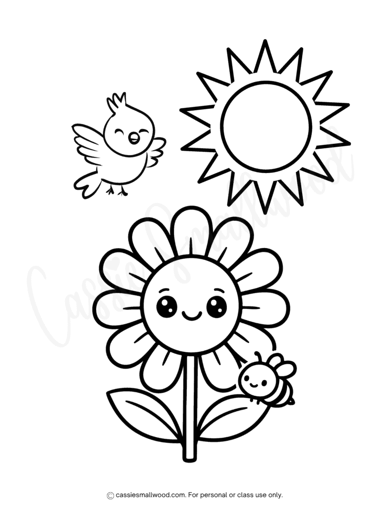 cute summer flower coloring page easy free printable pdf, preschool flower coloring page, preschool summer coloring sheet