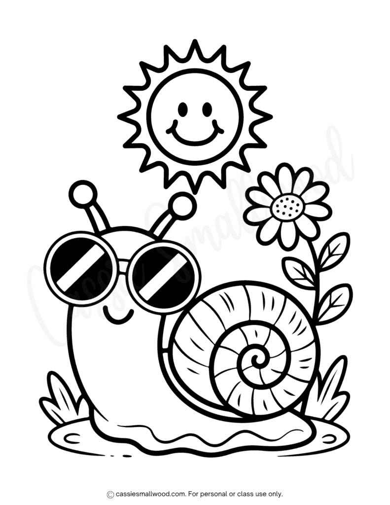 cute summer snail coloring page free printable pdf, summer coloring sheets preschool easy, sun coloring page, snail coloring sheet