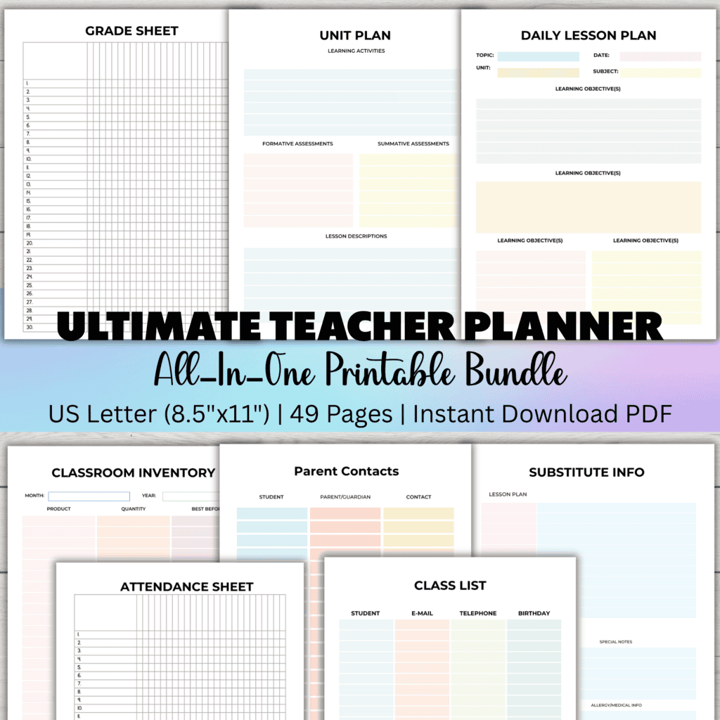 printable teacher planner pdf, teaching planner printable pdf, teacher planning templates printable, classroom planner printable pdf